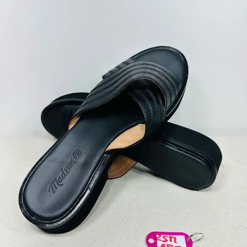 Madewell Alina Platform Sandal Black Leather Slip On Retro Sandals 8,5